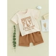 thumbnail image 3 of vera natura Toddler Boys Summer Shorts Sets Short Sleeve Letter Print Tops and Drawstring Shorts Sets, 3 of 9