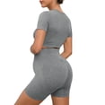 thumbnail image 7 of Tqyyweavej Maternity 2 Piece Outfit Quick Dry Short Sleeve Crewneck Yoga Tops and Over The Belly Solid Color Ribbed Workout Shorts, 7 of 7