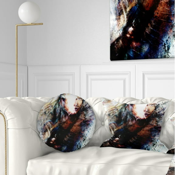 Designart Woman and Horse with Flying Eagle - Collage Throw Pillow - 12x20