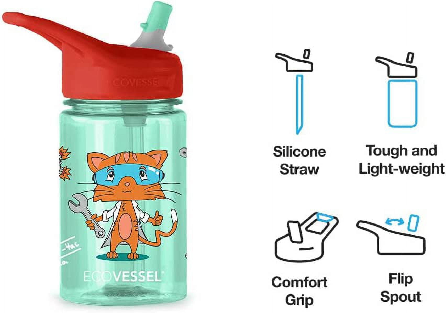 EcoVessel 12oz Reusable Plastic Kids' Water Bottle with Straw - Camping