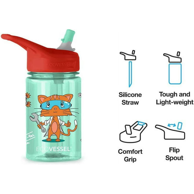 EcoVessel SPLASH Tritan Plastic Kids Water Bottle with Flip Straw, Leak  Proof Lid, and Carry Handle 12 oz (Fox) 