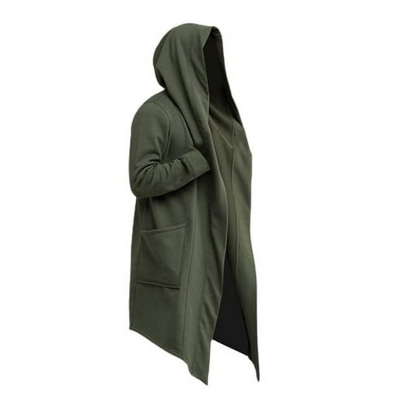 AQRS Men Coat Oversize Hooded Solid Color Cardigan Trench Coat for Autumn