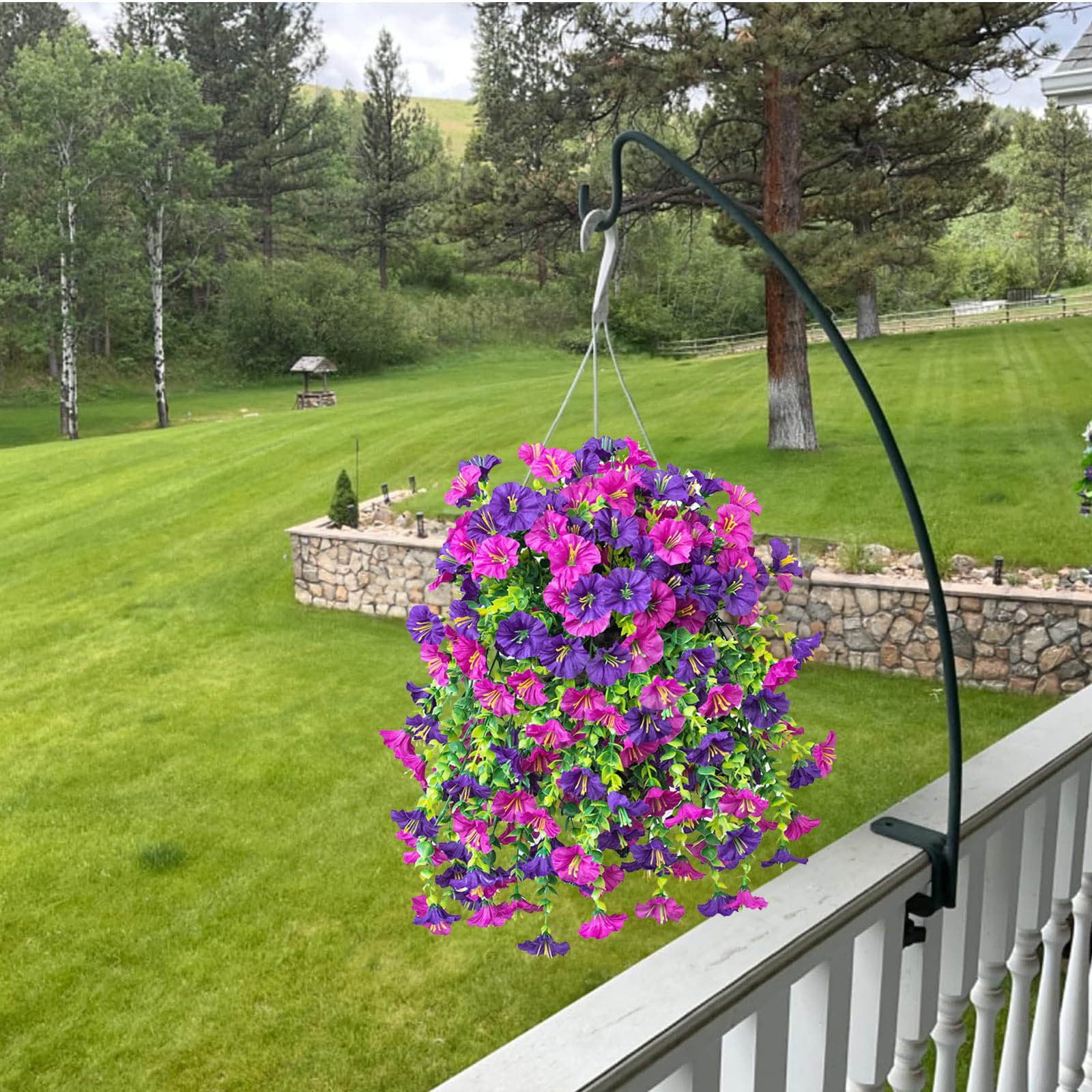 JeashCHAT 2Pcs Artificial Flowers for Outdoors Fake Hanging Decoration, Spring Summer Faux Morning Glorys Silk Flowers No Fade Floral for Home Garden Balcony Yard Porch Decor