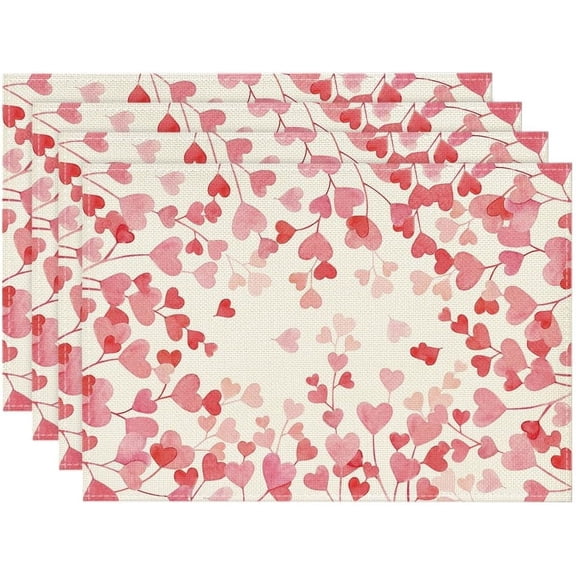 Pink Love Placemats Set of 4, 12x18 Inch Seasonal Anniversary Wedding Table Mats for Party Kitchen Dining Decoration