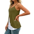 thumbnail image 4 of Achuyrbd Plus Size Women's 2-in-1 Spaghetti Strap Cami Top, Button Front Color Block Split Hem Sleeveless Tank 1X-3X, Army Green, 4 of 7