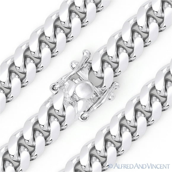 12mm Miami Cuban / Curb Link Italian Chain Bracelet in .925 Sterling Silver w/ Rhodium