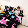 thumbnail image 3 of Metsweet Kawaii Dinosaurs Bed Sheets 4-Piece, Dino Love Heart Print Full Size Sheets, Pink Blue Black,1 Fitted Sheet, 1 Flat Sheet and 2 Pillowcases, 3 of 5