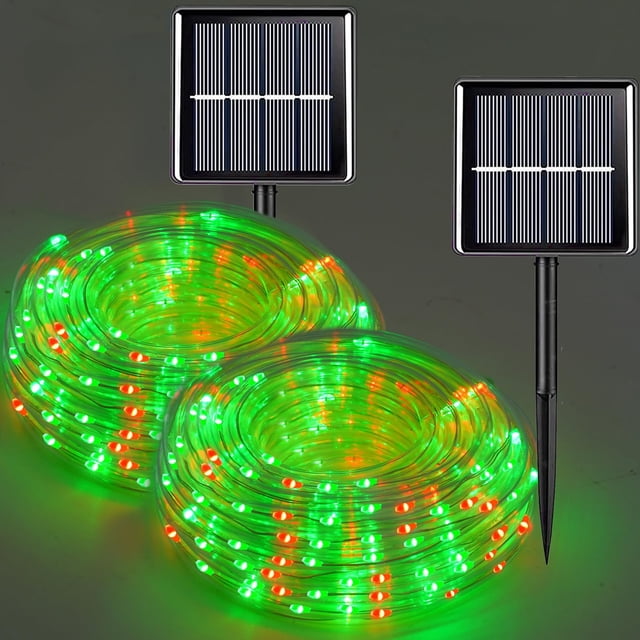 Luces solares en forma de cuerda QITONG, color rojo y verde, 10 m, 100 LED, paquete de 2