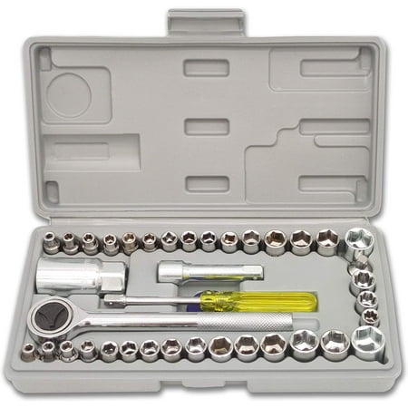 

1/4 3/8 Socket Wrench Set with Quick Reversible Ratchet Screwdriver Bit Extension Bar 40 Pieces F124442