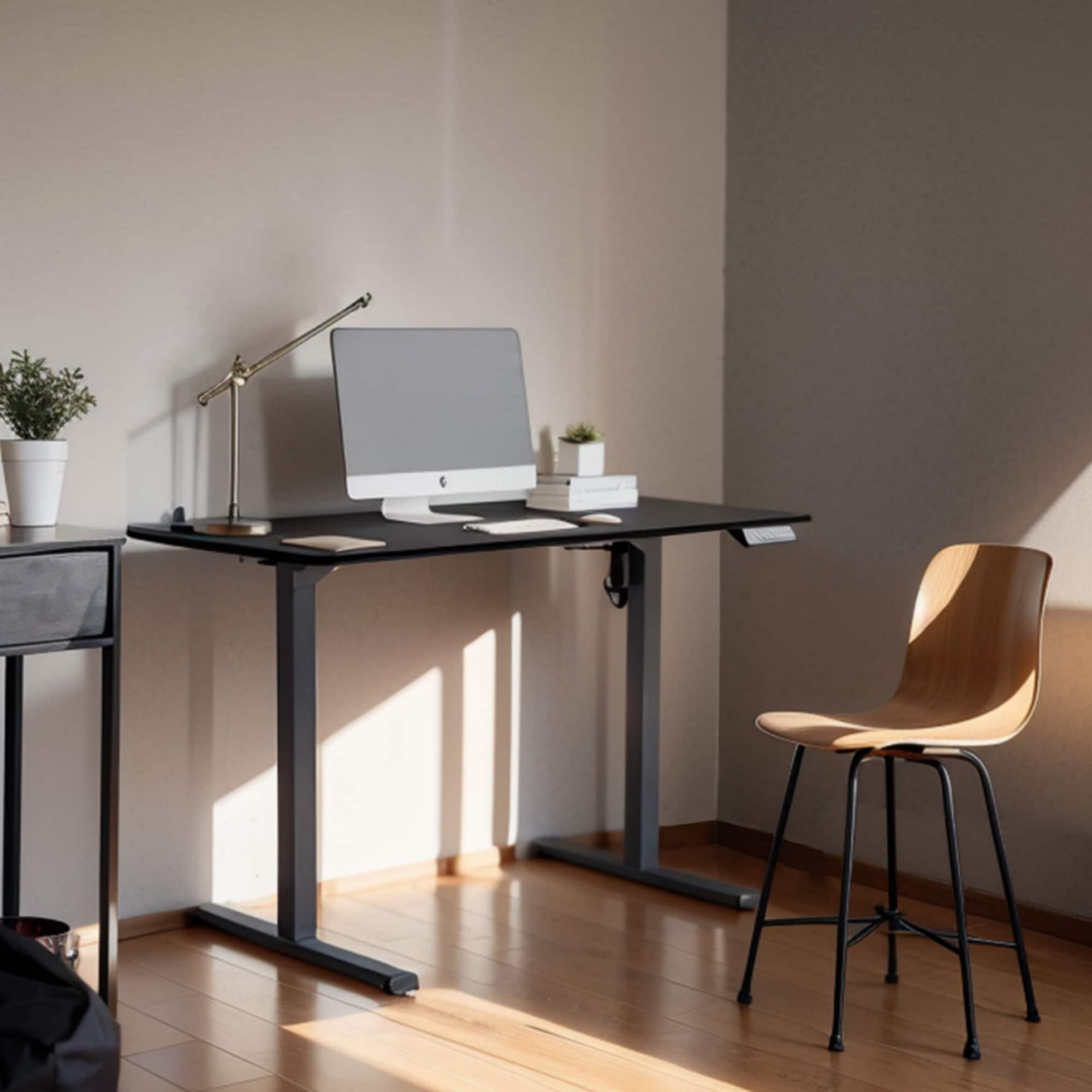 GARITIN 49-Inch Electric Standing Desk, Whole Piece Height Adjustable Sit Stand Desk with Motor Lift System, Spacious Home Office Computer Workstation for WFH, Black Frame with Black Top
