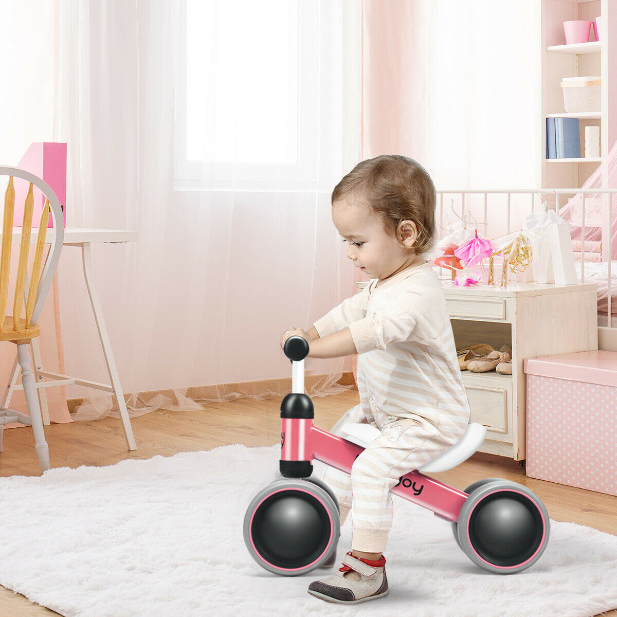 Babyjoy 4 Wheels Baby Balance Bike Children Walker No-Pedal Toddler Toys Rides Pink - image 3 of 10