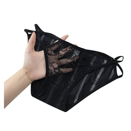 

CLZOUD Lingerie Open Back Black Polyester Womens Lady -Lace Briefs Low Waist Knickers Thongs Panties Underwear Xl