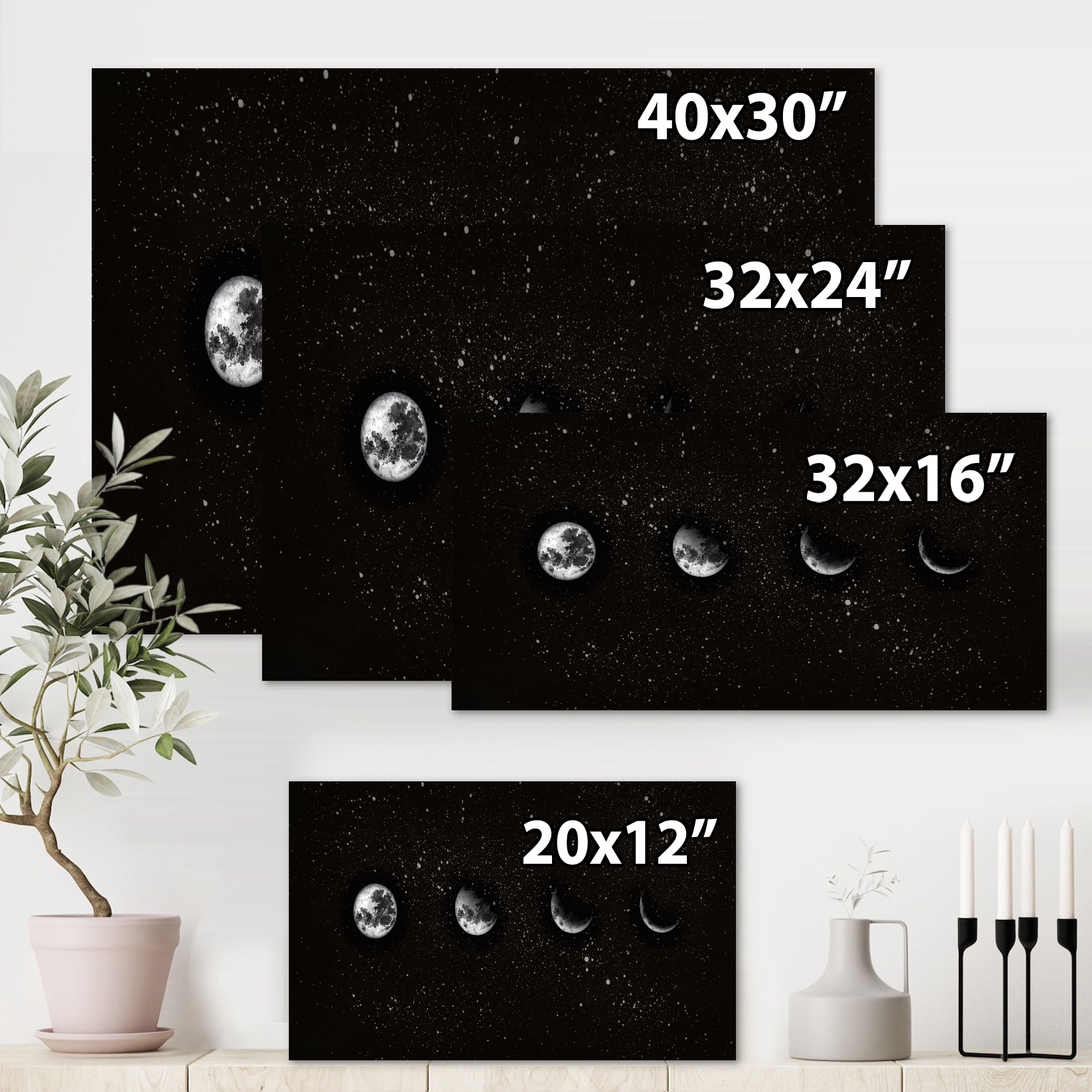 Designart ' The Night Sky With Moon Phases ' Modern Canvas Wall Art Print