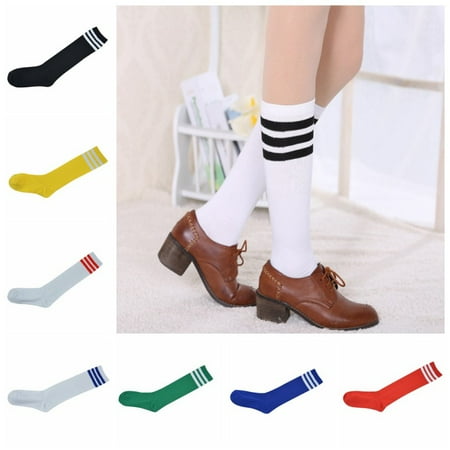 EFINNY Women High Striped Stocking Cheerleader Team Tube Socks Over Knee Soccer Football Striped Long