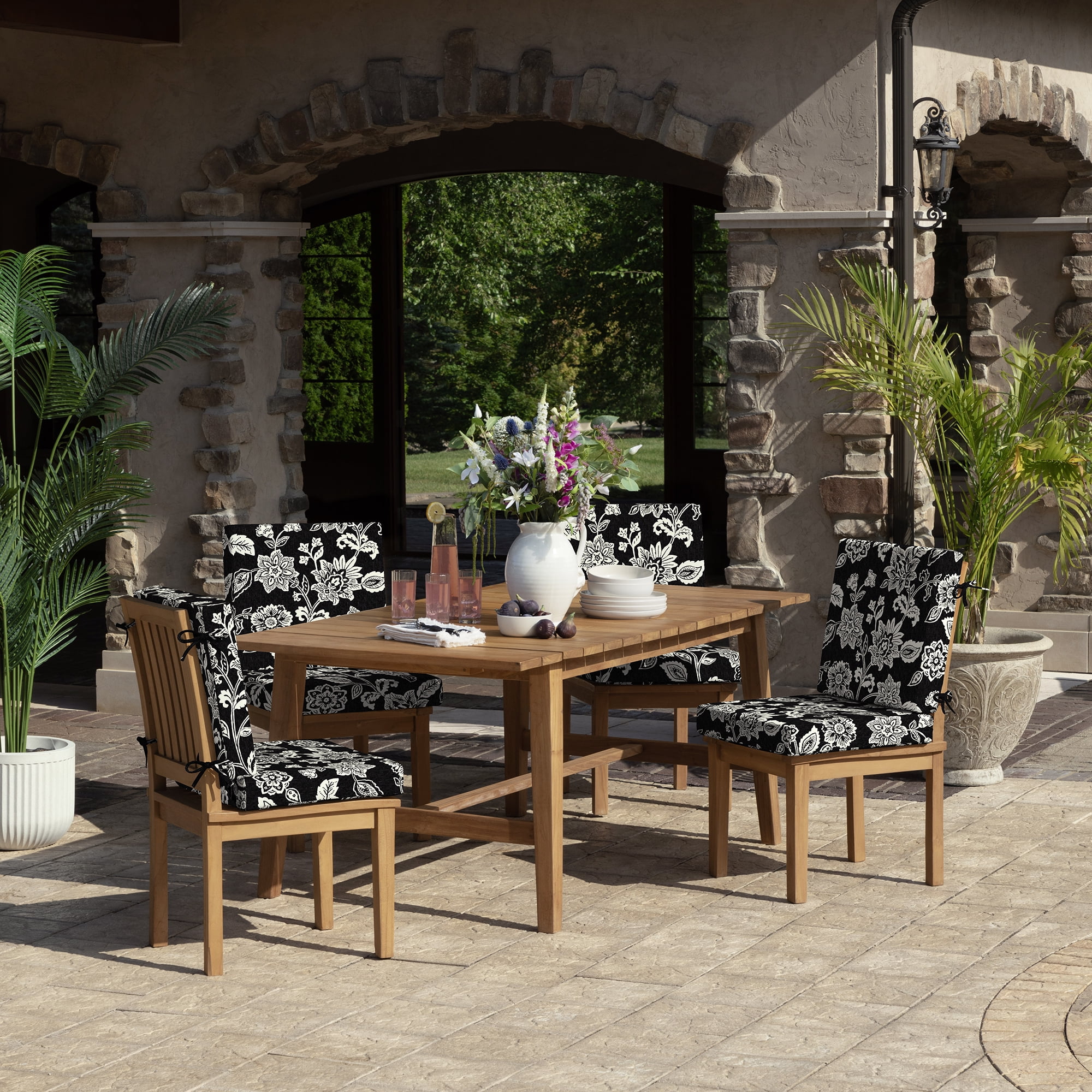 ARDEN Foam Outdoor Dining Chair Cushion, 20 x 20, made with ProFoam, Rain-proof, Fade Resistant, Ashland Black Jacobean