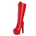 thumbnail image 4 of Mostsola Knee High Boots Women High Heel Platform Patent Leather Lace up Long Boots, 4 of 9