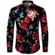 thumbnail image 4 of Camisas estampadas con flores rosas estilo retro estilo hipster para hombre, camisas casuales ajustadas de manga larga, elásticas, blusas con botones para hombre, 4 of 5