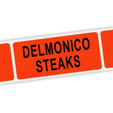 Specialty Printing Delmonico Steak Grabber Label Dayglo Red with Black Print, 1.375" x 3/4" | 1000/Roll