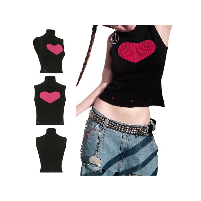 SAYOO Mujeres Verano Tank Tops Corazón Patrón Casual Slim Fit Sin mangas Pullover Crop Tops para Streetwear SAYOO Casual