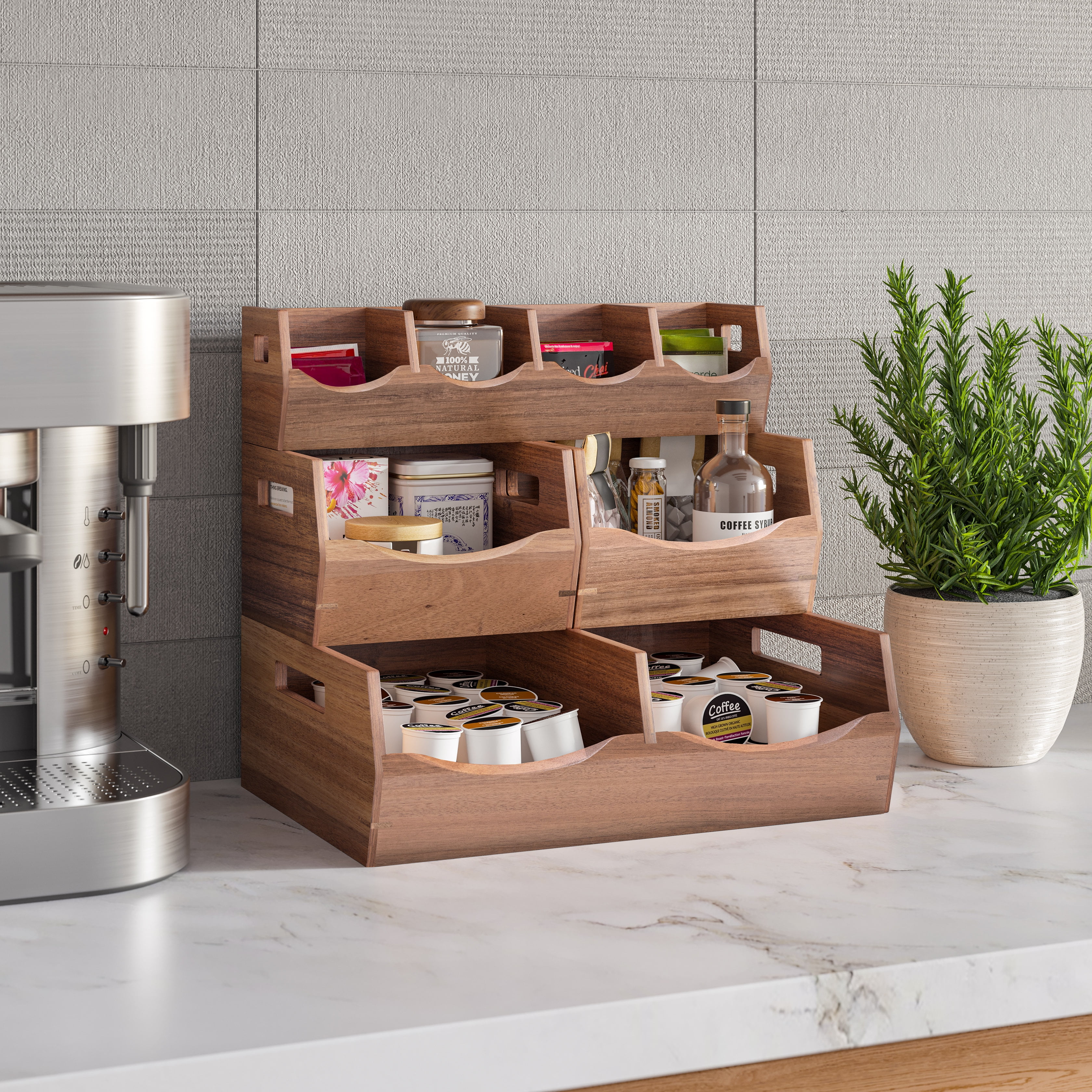 Acacia Wood Stackable Bin Organizer (4 Piece Set)
