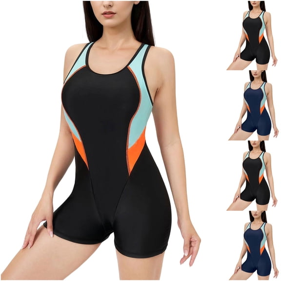 Ashirexll One Piece Swimsuit Women Sleeveless Round Neck Casual Printed Bra Pads Comfortable Swimsuit
