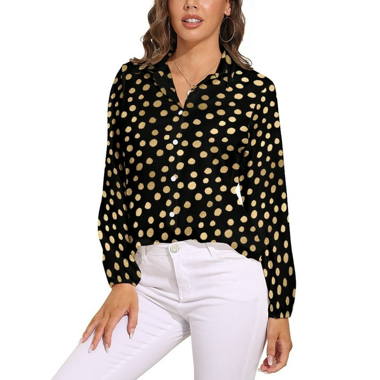 Gold Dot Print Blouse Polka Dots Pretty Printed Blouses Woman Long