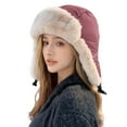 thumbnail image 3 of Women's Quilted Winter Trapper Hat, Thermal Ear Flap Hat, Cold Weather Aviator Style Cap, Outdoor Sports Ear Muff Hat, Warm Winter Cap with Ear Protection - Red, 3 of 5