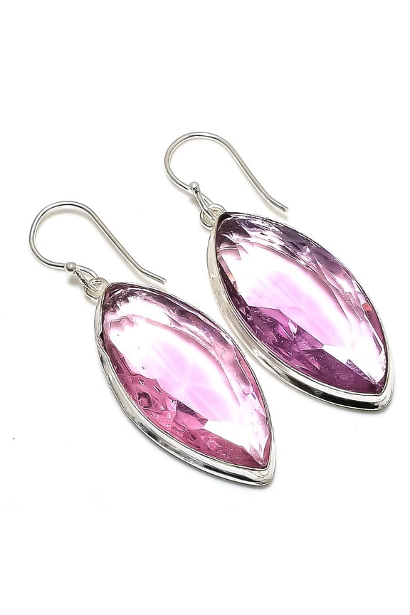 Natural Pink Kunzite Gemstone 925 Sterling Silver Jewelry Earring 2.29"