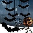 thumbnail image 3 of 12 Pcs Hanging Bats Halloween Decorations Outdoor - Large Flying Plastic Bats Outside Decor - 3 Different Sizes - Glow in Dark Eyes for Hanging in The Tree, Porch, Yard, Lawn, Indoor, 3 of 8