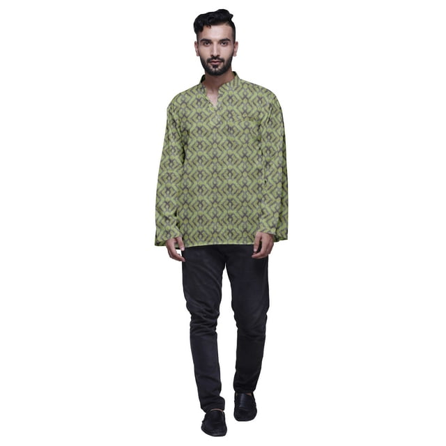 Atasi Kurta Traditionnelle en Coton Imprimé Col Mandarin pour Hommes Chemise Décontractée