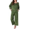 thumbnail image 2 of Conjunto de Pijamas para Mujeres de Manga Larga con Estampado Floral, Pulóver con Nudo Frontal, Pantalones Anchos Suaves de 2 Piezas, Verde Floral, 2 of 5