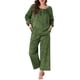 thumbnail image 2 of Conjunto de Pijamas para Mujeres de Manga Larga con Estampado Floral, Pulóver con Nudo Frontal, Pantalones Anchos Suaves de 2 Piezas, Verde Floral, 2 of 5