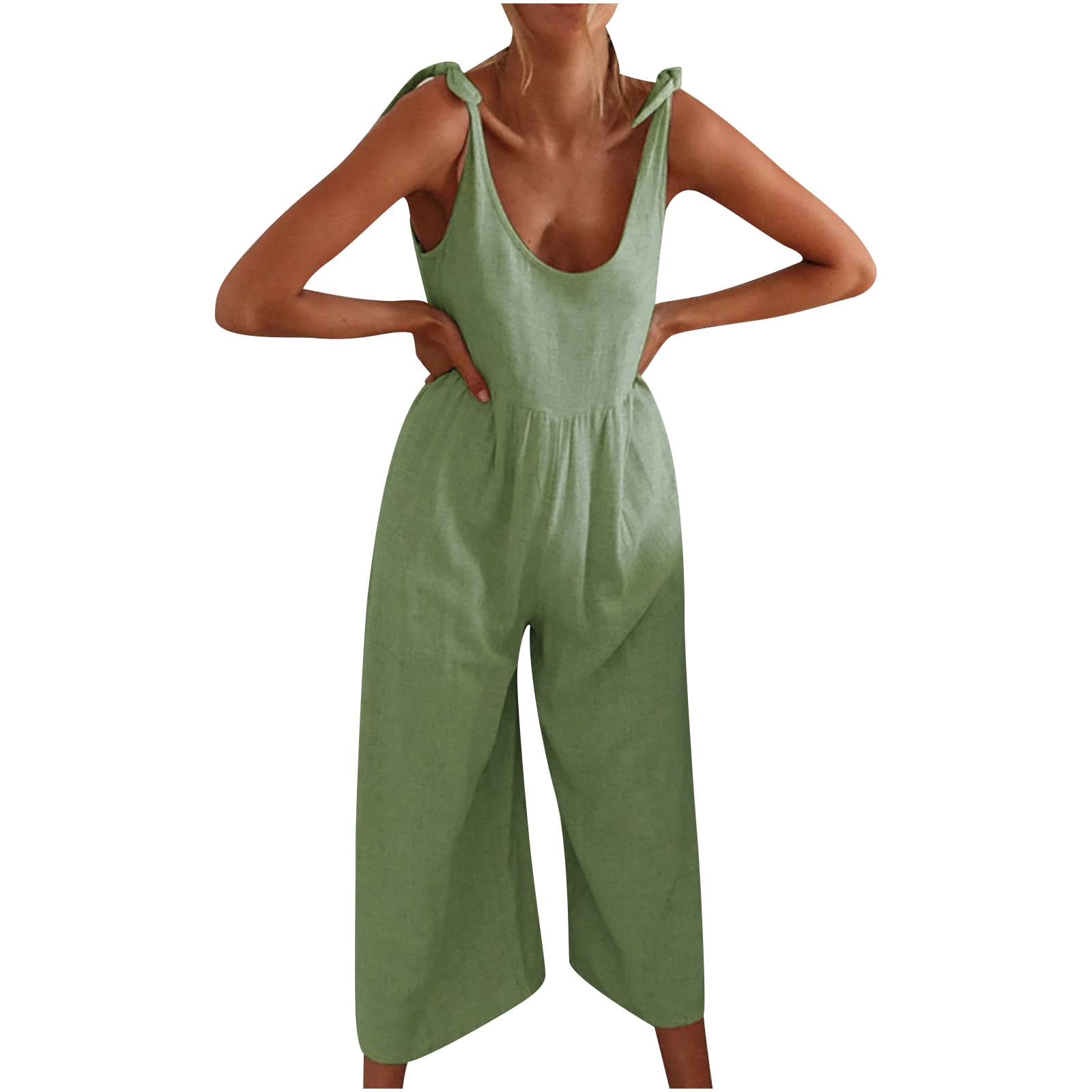 Linen Jumpsuits for Women Casual,SMALLE◕‿◕ Womens Sleeveless Loose Jumpsuits Romper with Pockets Casual Long Pants 
