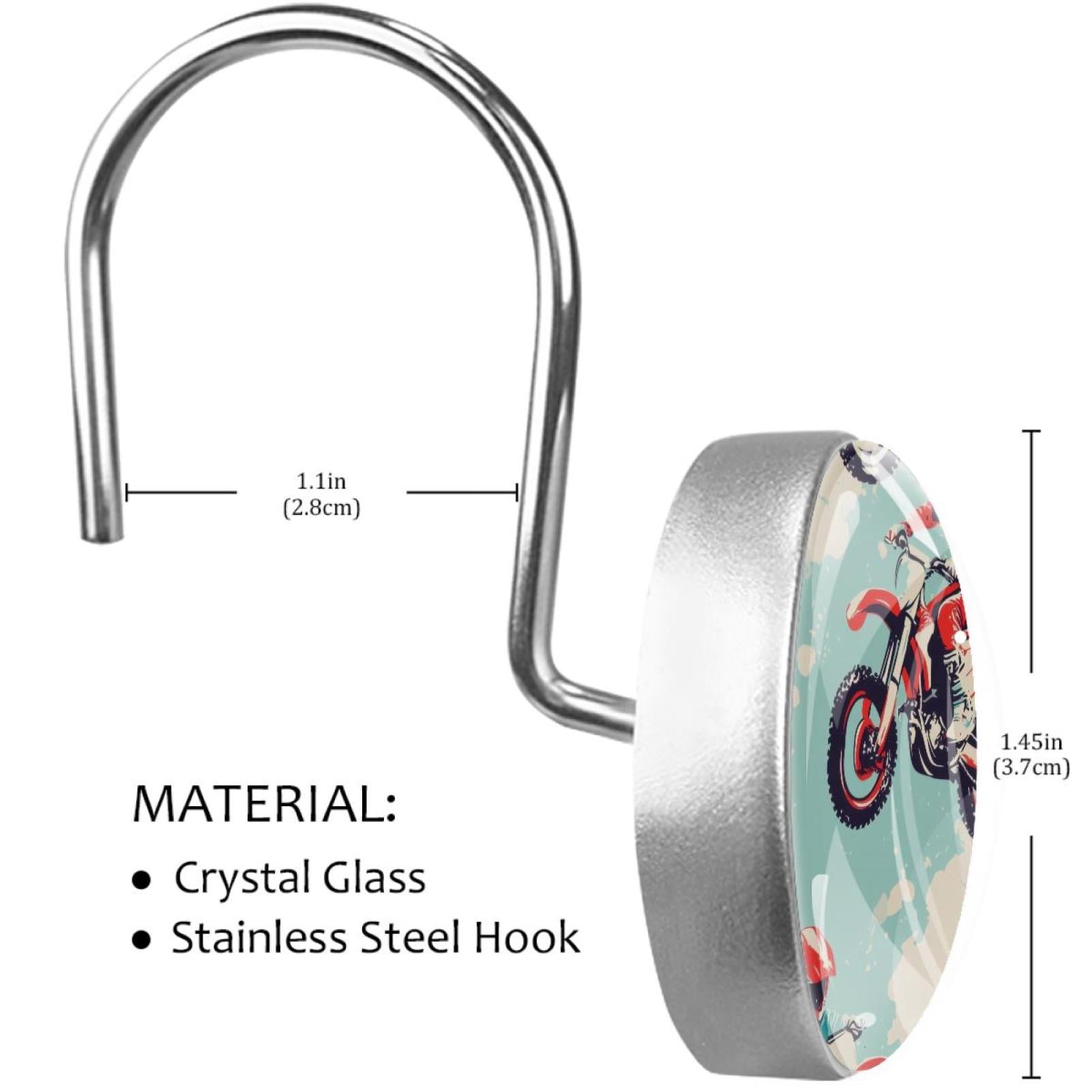 Motorcross Blue Shower Curtain Hooks Round Crystal Glass, Set of 12 Shower Curtain Rings - Shower Hooks for Curtain Shower Rings