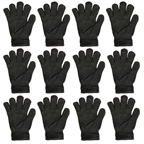 Petal Cliff Winter Magic Gloves, 12 Pairs Stretchy Warm Knit for Unisex. (Black)