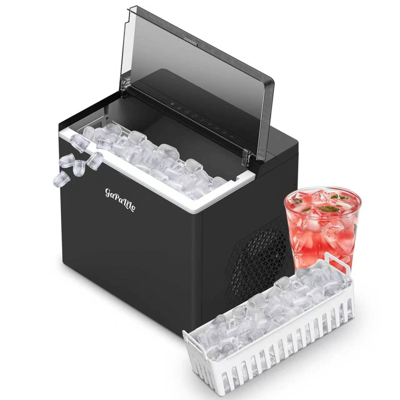 Countertop Ice Maker Machine, 26lbs in 24 Hours, 9 Bullet Ice Cubes in 6 Mins, Portable Compact with Self-Cleaning, Ice Basket and Scoop Included for Home/Kitchen/Camping/RV, Black