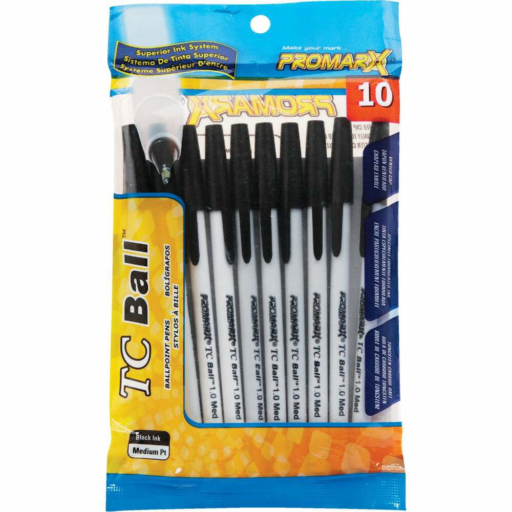 TC Ball Clear Stick Pens Medium Point 1.0 mm Blue Ink 10 Pens PROMARX 