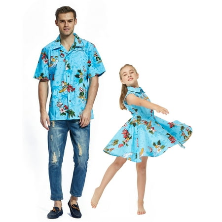

Matching Father Daughter Hawaiian Luau Dance Shirt Shirt Dress Santa in Hawaii Christmas