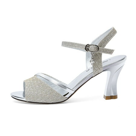 

Women‘s Ankle Strap Peep Toe Sandals Glitter Chunky High Heels Party & Dress Shoes