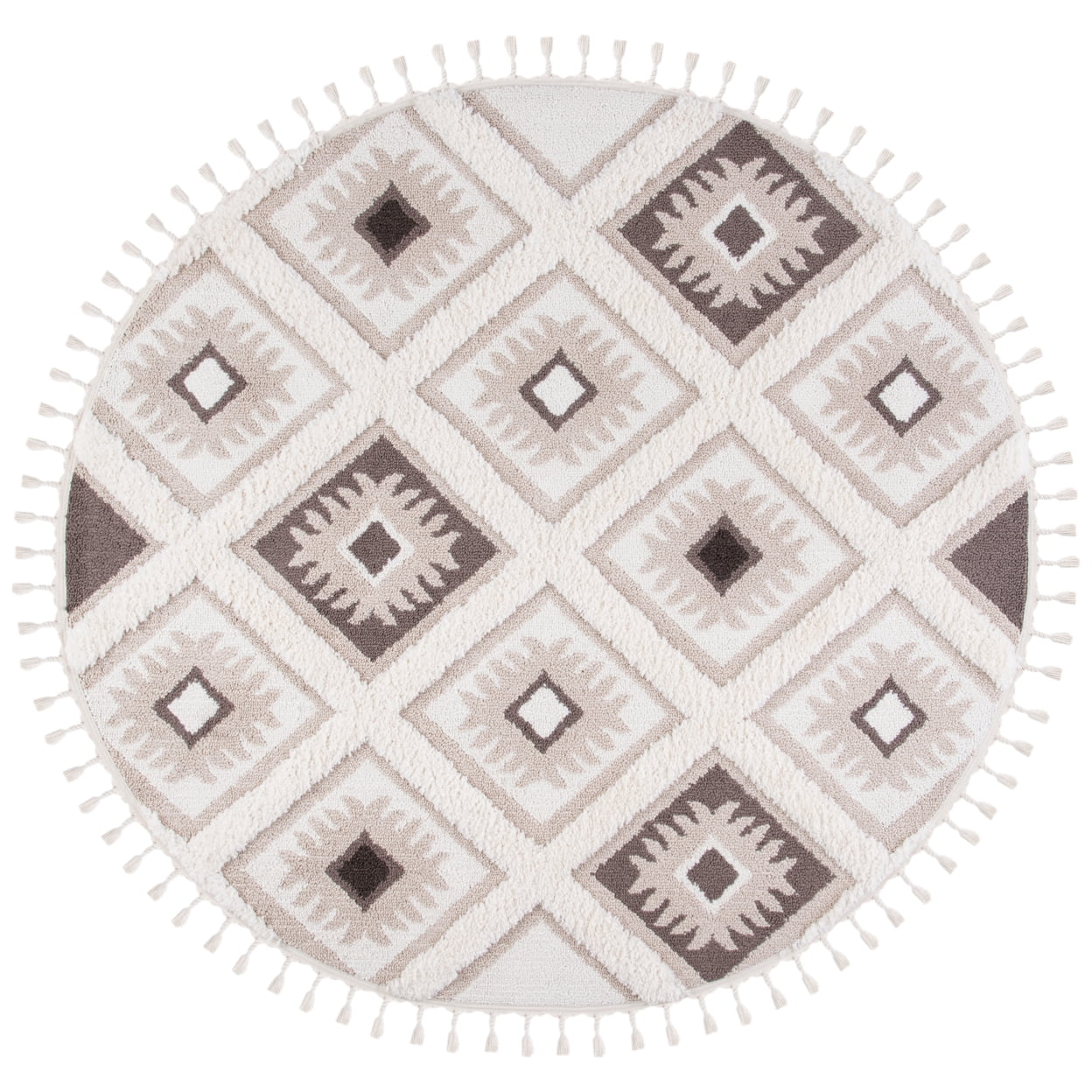 SAFAVIEH Moroccan Tassel Shag Elsie Moroccan Geometric Area Rug, Ivory/Brown, 8' x 10'