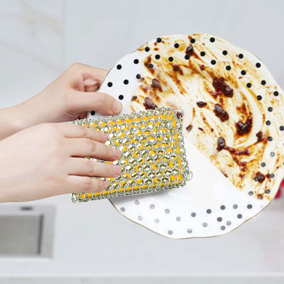 Clearance NANDIYNZHI Big Deals Square Chainmail Scrubbing Pad Stainless Steel 316 Food Grade Silica Gel Washing Pot Brush Screen Oven Plate Brush Pot Yellow
