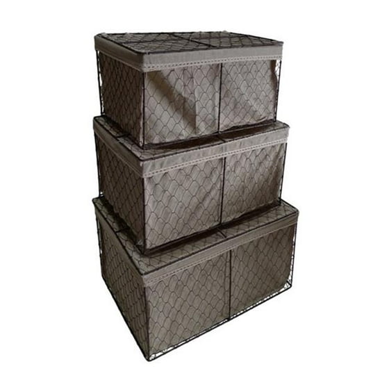 Cheung's FP-3374-3 Rectangular Lined Wire Storage Decorative Boxes with Lid (Set of 3)