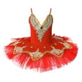 thumbnail image 3 of YONGHS Girls Sequins Ballet Dance Tutu Dress Skirted Leotard Swan Ballerina Performance Costume Red 10, 3 of 7
