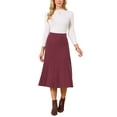 thumbnail image 2 of INSPIRE CHIC Women's Pleated Skirts High Waist Stretchy A Line Ribbed Knit Sweater Midi Skirt Fall Winter Outfits M Burgundy, 2 of 6