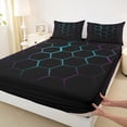 thumbnail image 3 of Feelyou Kid Honeycomb Stripe Bed Sheets, Cyan Abstract Ombre King Sheets, 4-Piece, 3 of 7
