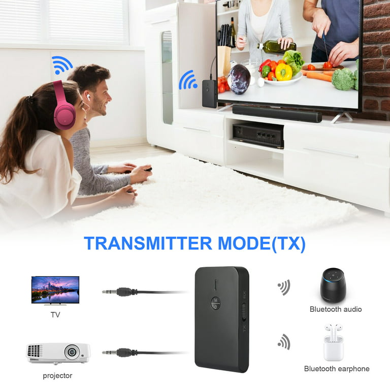 Bluetooth 5.0 Transmitter Receiver for TV to Headphones, 2-in-1 3.5mm  Wireless Audio Bluetooth Adapter for Car/ PC/ MP3/ Home Stereo/ Speaker,  AptX