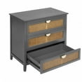 thumbnail image 6 of Accent Storage Cabinet, Entryway Side Table with 3 Drawers, Natural Rattan 3 Drawer Cabinet with Semi-circular Metal Handle, Modern Sofa Table Sideboard for Living Room Kitchen Bedroom, Gray, 6 of 8