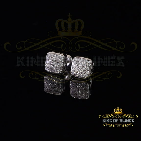 King of Bling's 0.50ct Cubic Zirconia Men & Women White 925 Silver Screw Back Square Earring