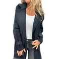 thumbnail image 3 of Women'S Double Breasted Wool Pea Coat Notched Lapel Cable Knit Raglan Sleeve Sweater Blazer with Cuff Straps, 3 of 9