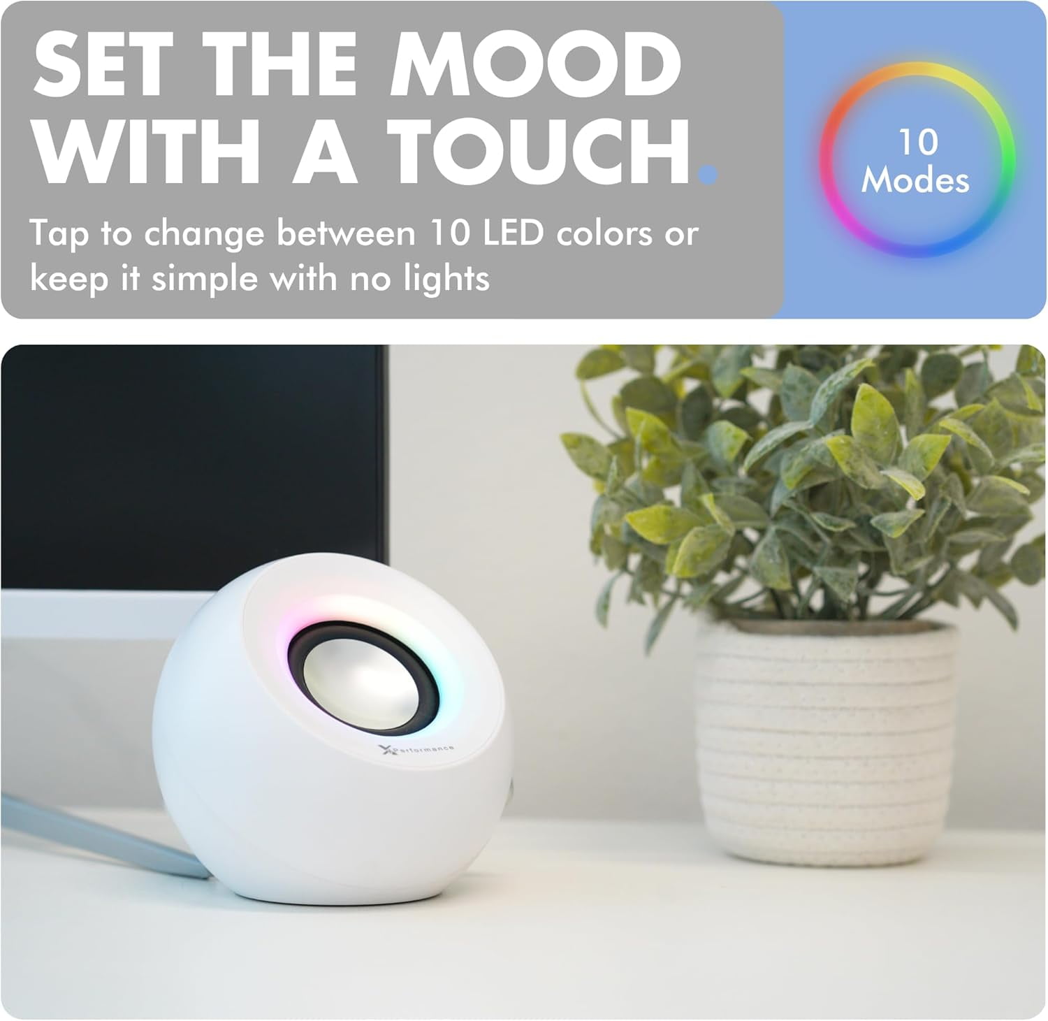 X9 Performance White Computer Speakers with RGB Lighting, Bluetooth, USB, and AUX - Triple Mode Connection, Dual 2.25" Drivers for Work and Play, Bluetooth Desktop Speakers for PC - White